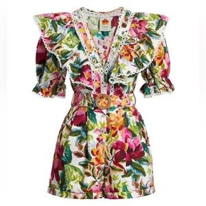 FARM Rio Floral Ruffle Belted Romper